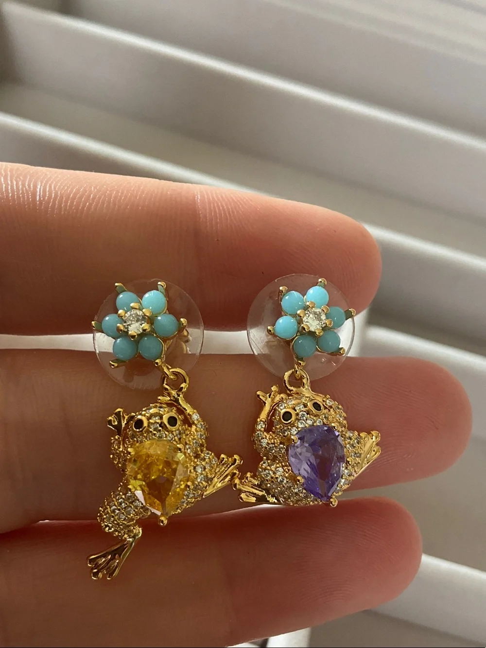 kate spade Gold Frog Earrings with Turquoise, Yellow & Purple Stones